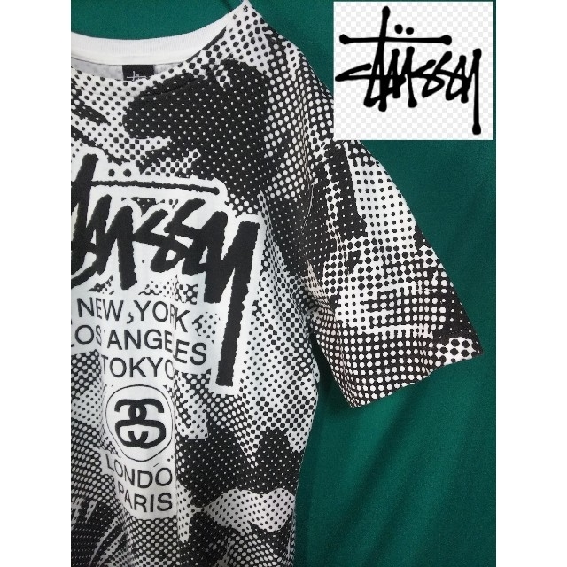 ストリート完売　【ビックロゴ】STUSSY ステューシーカモ柄 Tシャツ インポートS