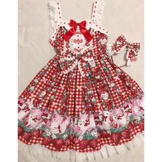 アンジェリックプリティー(Angelic Pretty)のアンプリ♡Ribbon Berry Bunnyジャンパースカート＋カチュset(ひざ丈ワンピース)