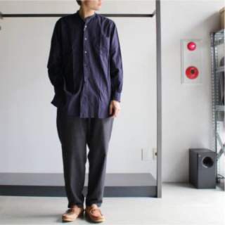 COMOLI - COMOLI コットンネル バンドカラー シャツ NAVY サイズ2 美品