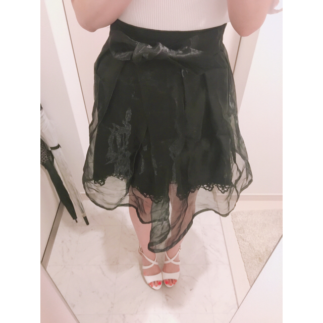 ROJITA(ロジータ)の【ROJITA】シースルースカート   ブラック レディースのスカート(ひざ丈スカート)の商品写真