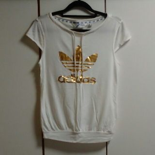 アディダス(adidas)のTシャツ　半袖　adidas　白×ゴールド　スポーツウェア(ウェア)