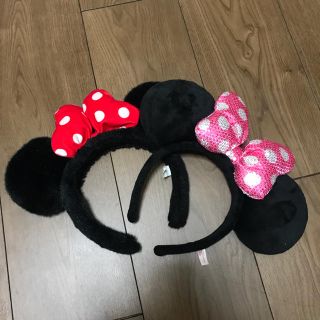 ディズニー(Disney)のミニー カチューシャ 赤 ピンク スパンコール 2個セット(カチューシャ)