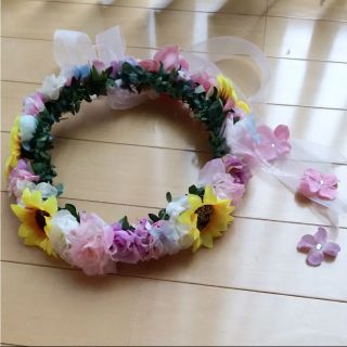 花かんむり♡ひまわり ピンク♡紫(ヘアアクセサリー)