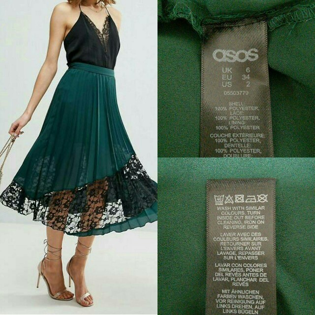 asos(エイソス)の美品* ASOS レース切替 プリーツミディスカート ミモレ丈 レディースのスカート(ロングスカート)の商品写真