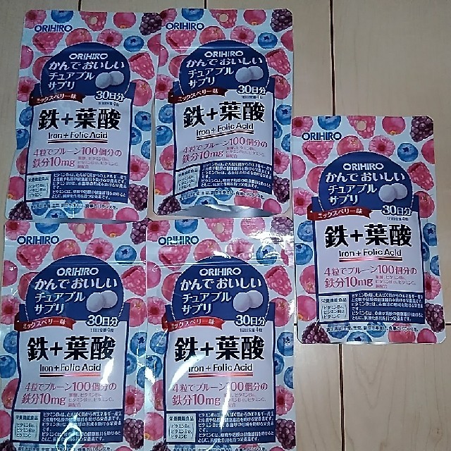 ORIHIRO(オリヒロ)のORIHIRO かんでおいしいチュアブルサプリ30日分鉄+葉酸5袋 食品/飲料/酒の健康食品(ビタミン)の商品写真