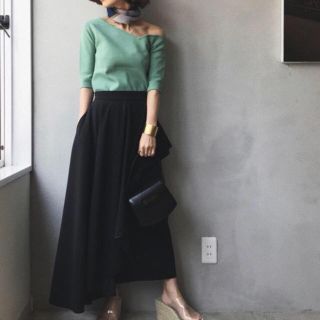 アメリヴィンテージ(Ameri VINTAGE)のTRIANGLE ONE SHOULDER KNIT GREEN(カットソー(半袖/袖なし))