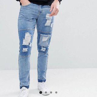 エイソス(asos)のASOSクラッシュ＆クラッシュ加工 パッチワーク   スリムデニム(デニム/ジーンズ)