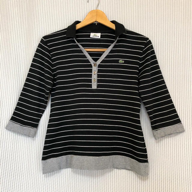 LACOSTE(ラコステ)のLACOSTE〈ラコステ〉 七分袖 ボーダー カットソーシャツ ＊42＊白・黒＊ レディースのトップス(カットソー(長袖/七分))の商品写真