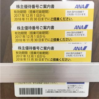 エーエヌエー(ゼンニッポンクウユ)(ANA(全日本空輸))のANA株主優待券 3枚セット(航空券)