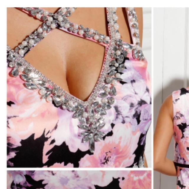 ローブドフルール キャバ ミニドレス タイト フラワー ビジュ レディースのフォーマル/ドレス(ミニドレス)の商品写真