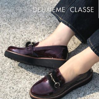 ドゥーズィエムクラス(DEUXIEME CLASSE)のBONTRE ボントレ 厚底 ファーアクセント ビットローファー 完売 ミンク(ローファー/革靴)