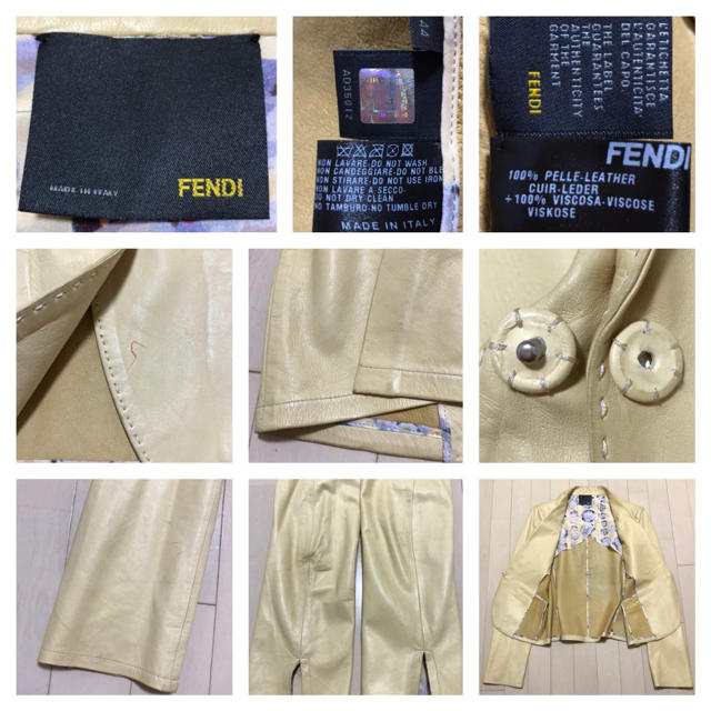本物 FENDI フェンディ ノッチド レザー ジャケット 44 クリーム系