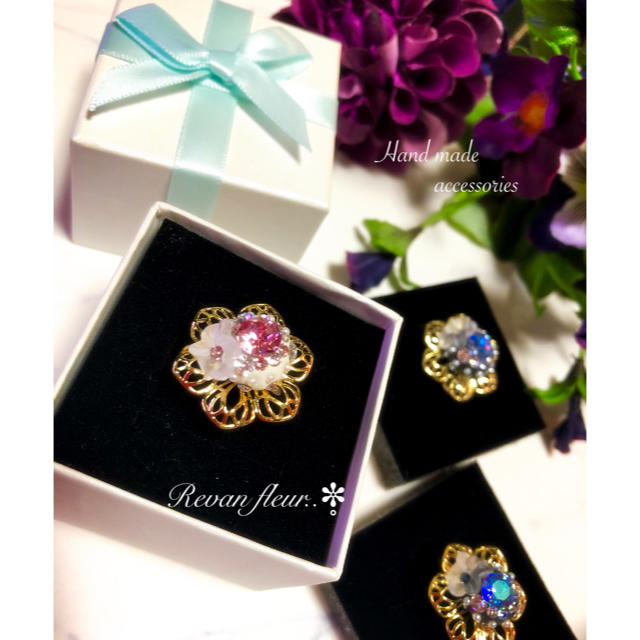 ◆再販◆swarovski flower ring《gold × rose》 ハンドメイドのアクセサリー(リング)の商品写真