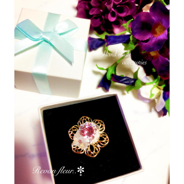 ◆再販◆swarovski flower ring《gold × rose》 ハンドメイドのアクセサリー(リング)の商品写真