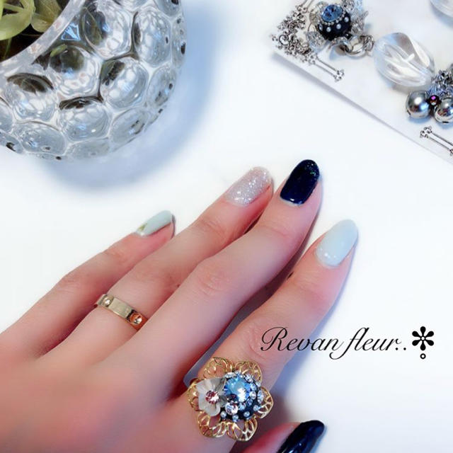 ◆再販◆swarovski flower ring《gold × rose》 ハンドメイドのアクセサリー(リング)の商品写真