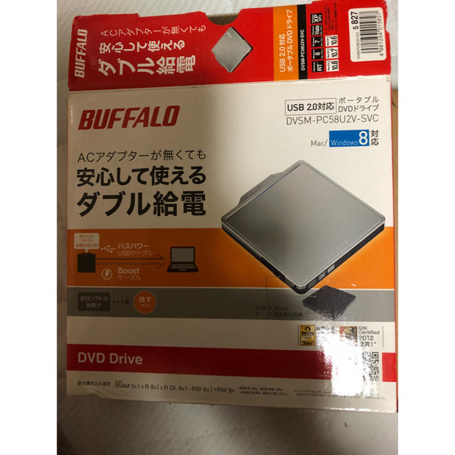 Buffalo(バッファロー)のポータブルDVDドライブ スマホ/家電/カメラのPC/タブレット(PC周辺機器)の商品写真