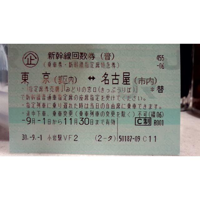 東京⇔名古屋　新幹線指定席回数券１枚 1