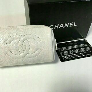 シャネル(CHANEL)のCHANEL シャネル キャビアスキン 白 ポーチ(ポーチ)