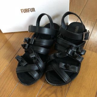 ファーファー(fur fur)の美品・完売品 FURFUR リボンサンダル 黒(サンダル)