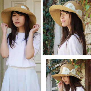 新品 麦わら帽子 折りたたみ 紫外線100%カット L リボン(麦わら帽子/ストローハット)