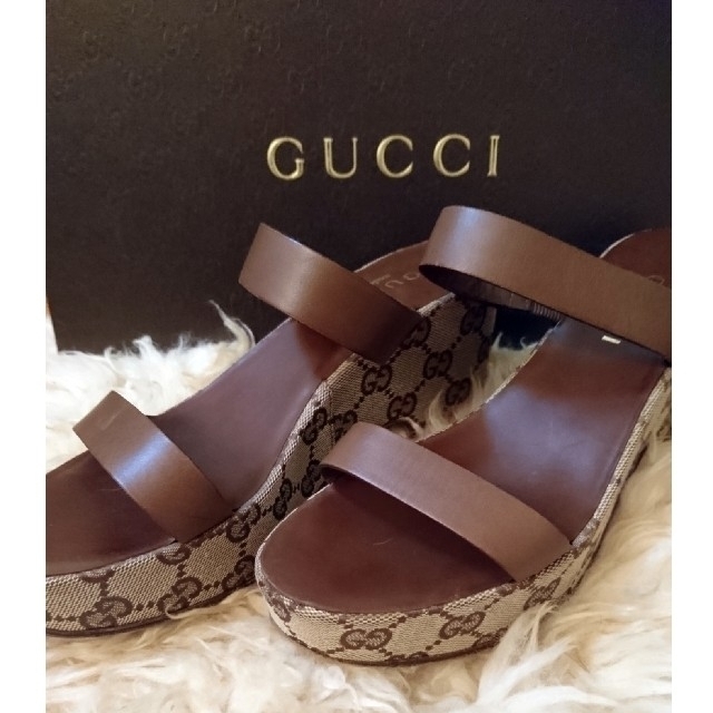 価格改定です。超美品☆ GUCCI GG柄 プラットホームサンダル 焦げ茶