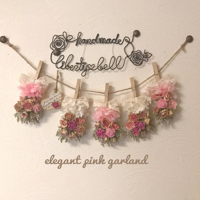 elegant pink garland  6点セット ハンドメイドのフラワー/ガーデン(ドライフラワー)の商品写真