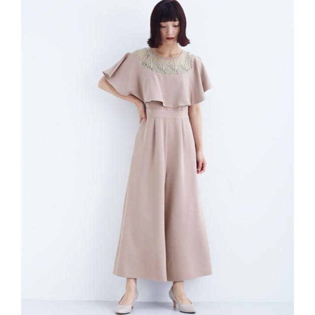 merlot(メルロー)のメルロープリュス ヨークレースオールインワンワイドパンツ  パンツドレス モカ レディースのフォーマル/ドレス(ロングドレス)の商品写真