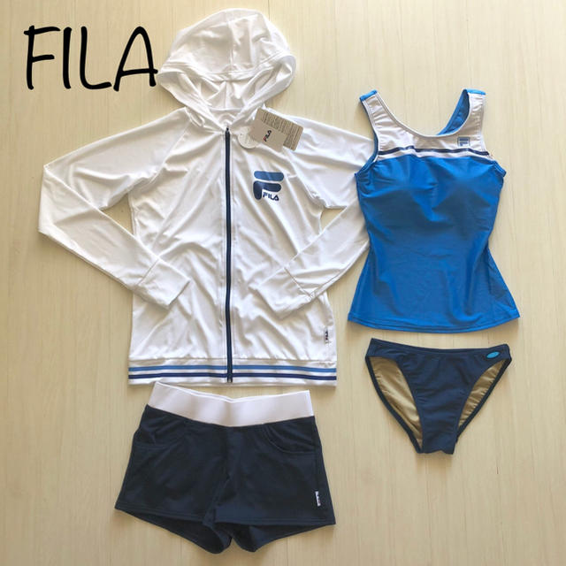 FILA(フィラ)の新品 FILA 水着 4点セット ラッシュ パーカー BL 7S レディース レディースの水着/浴衣(水着)の商品写真