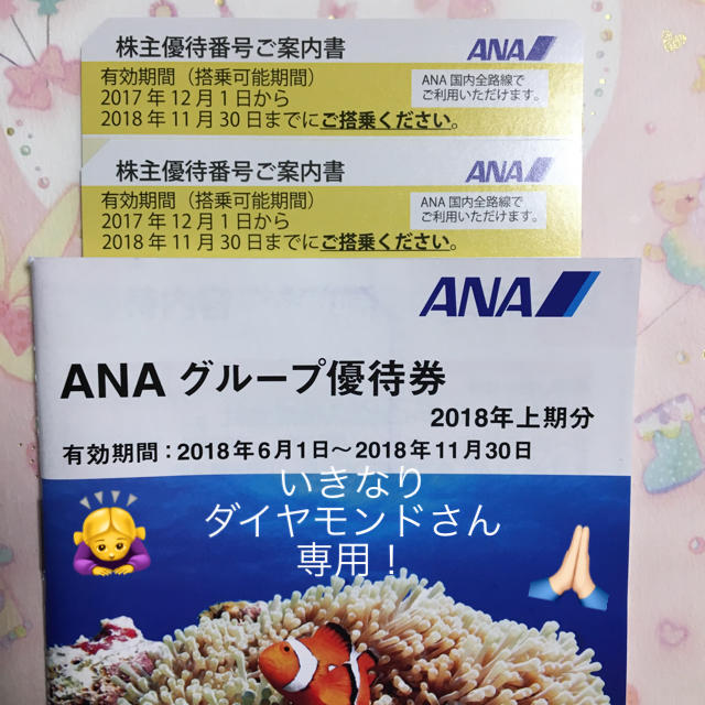 ANA(全日本空輸)(エーエヌエー(ゼンニッポンクウユ))のいきなりダイヤモンドさん専用。ANA株主優待 チケットの優待券/割引券(その他)の商品写真