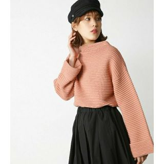 マウジー(moussy)の新品MOUSSYラインボーダー袖折り返しｼｮｰﾄ丈プレーンニットセーターピンクF(ニット/セーター)