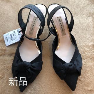 ザラ(ZARA)の今期 ZARA 新品タグ付き 黒リボンヒール 37(ハイヒール/パンプス)