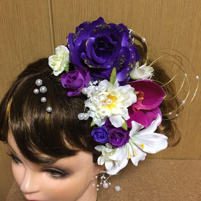 かすみ草記念日を彩るheaddress① purple  お祭り、七五三に