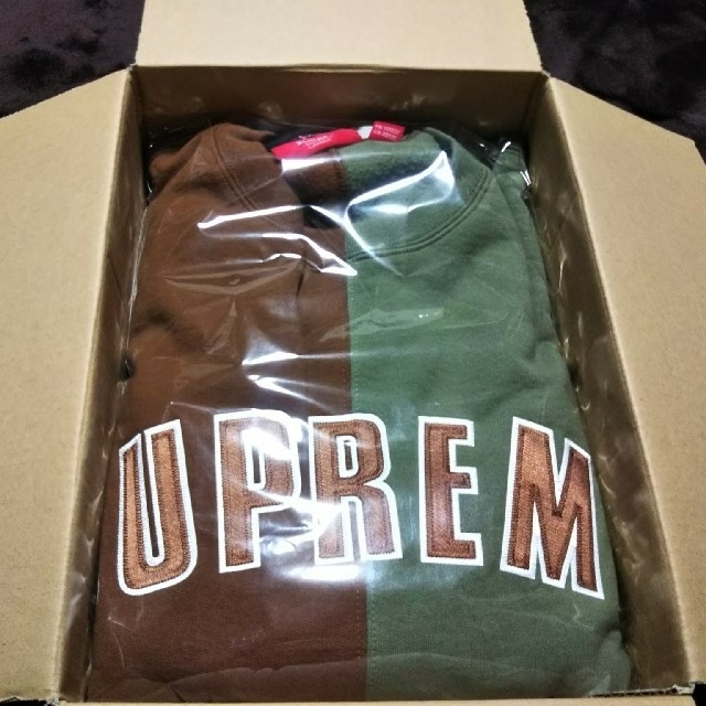 新発売の supreme split crewneck XL BROWN/Olive -スウェット