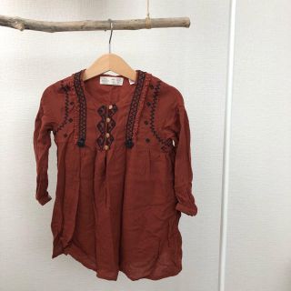 ザラキッズ(ZARA KIDS)のブラウン刺繍ワンピ(ワンピース)