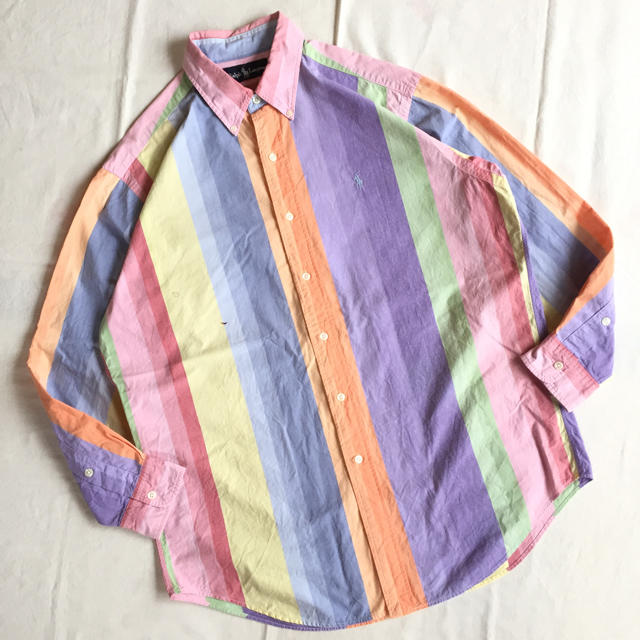ラルフローレン☆ワンポイント刺繍ロゴビッグチノシャツ 90s パステルイエロー
