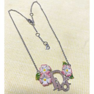 美品 ディオール バラ フラワー モチーフ シルバー金具 ネックレス アクセサリー 0262  Dior