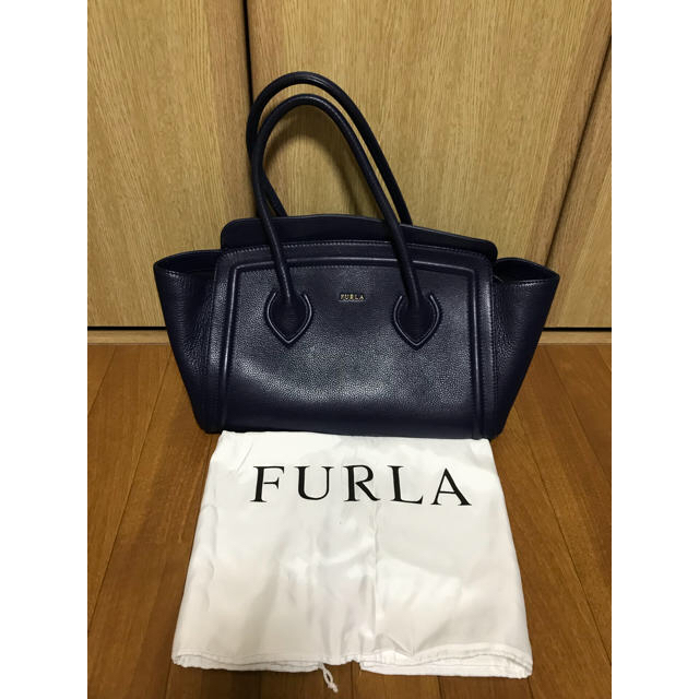 【袋付き 美品】FURLA カレッジトートバッグ NAVY