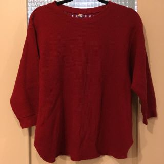 ユニクロ(UNIQLO)のUNIQLO ワッフルカットソー 七分袖 赤色 L (カットソー(長袖/七分))