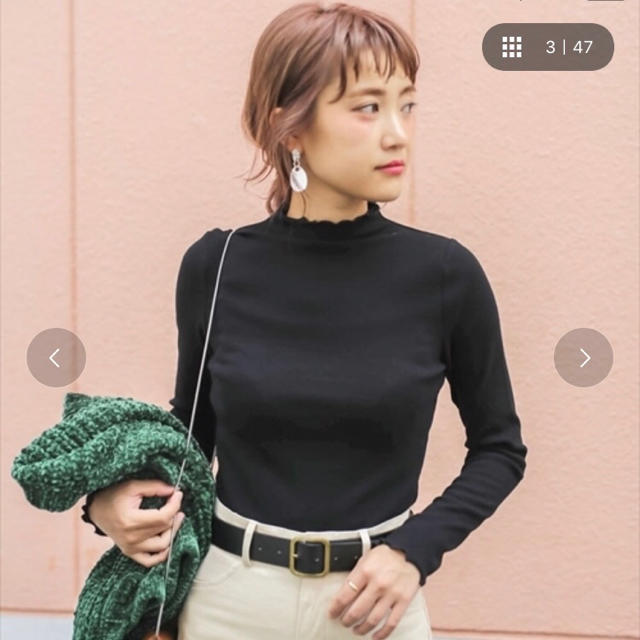 STYLENANDA(スタイルナンダ)のメロウ加工プチハイネックコットンブレンド長袖シンプルリブカットソー レディースのトップス(カットソー(長袖/七分))の商品写真