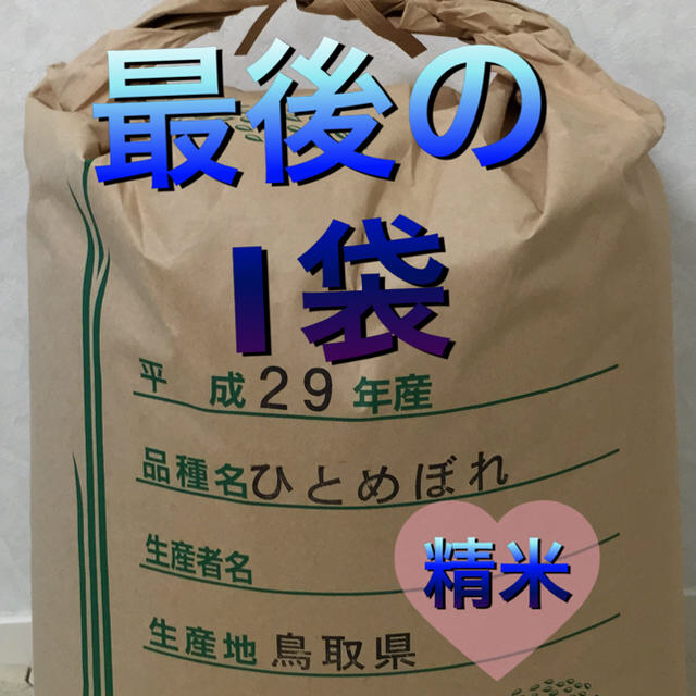 最後の1袋 お米18kg H29年鳥取県産 ひとめぼれ 《精米》 食品/飲料/酒の食品(米/穀物)の商品写真