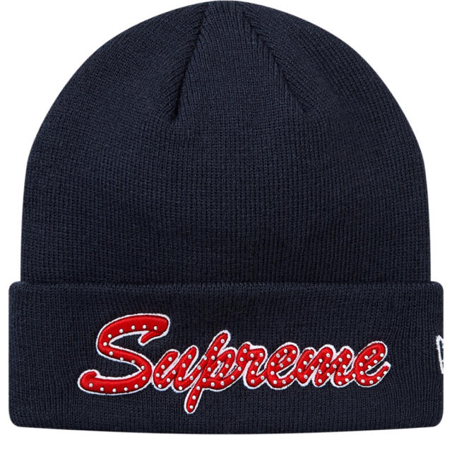 帽子18FW Supreme New Era Script Beanie Navy