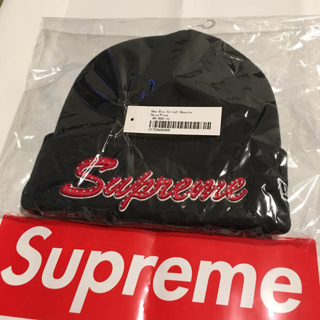 帽子18FW Supreme New Era Script Beanie Navy