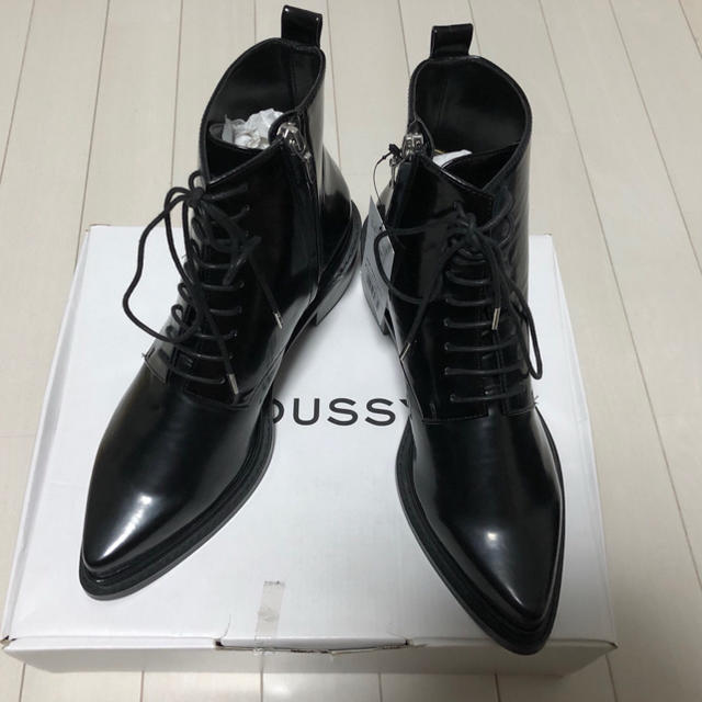 【新品】MOUSSY ポインテッドトゥ レースアップブーツ L ブラック ブーツ