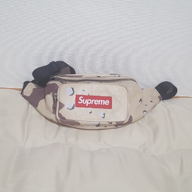 美品 17ss Supreme レザーウエストバッグ desert camo