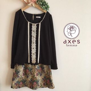 アクシーズファム(axes femme)の【さち様専用】axes femme 上品 花柄 ドッキングワンピ(ひざ丈ワンピース)