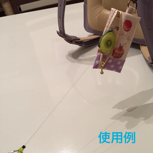 リール式キーケース☆アクアグリーン 水玉*女の子 ハンドメイドのキッズ/ベビー(外出用品)の商品写真