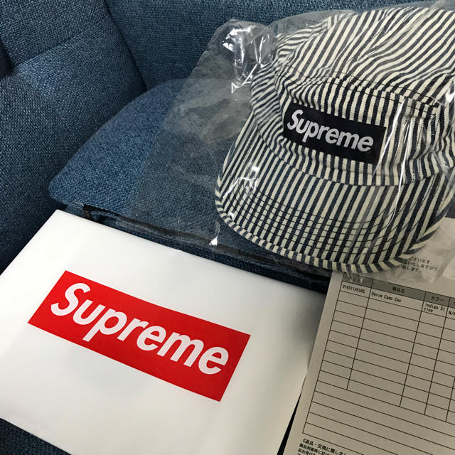 supreme18ss denim camp cap indigostripe