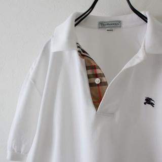 バーバリー(BURBERRY)のバーバリー　ポロシャツ　白　ノバチェック　90s(ポロシャツ)