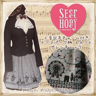 シークレットハニー(Secret Honey)のシークレットハニー テーマパーク柄 スカート グレンチェック 音符チャーム付き(ミニスカート)