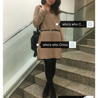 フーズフーチコ(who's who Chico)のwho's who Chico✱Vネック片畦ニットワンピース 美品(ニット/セーター)